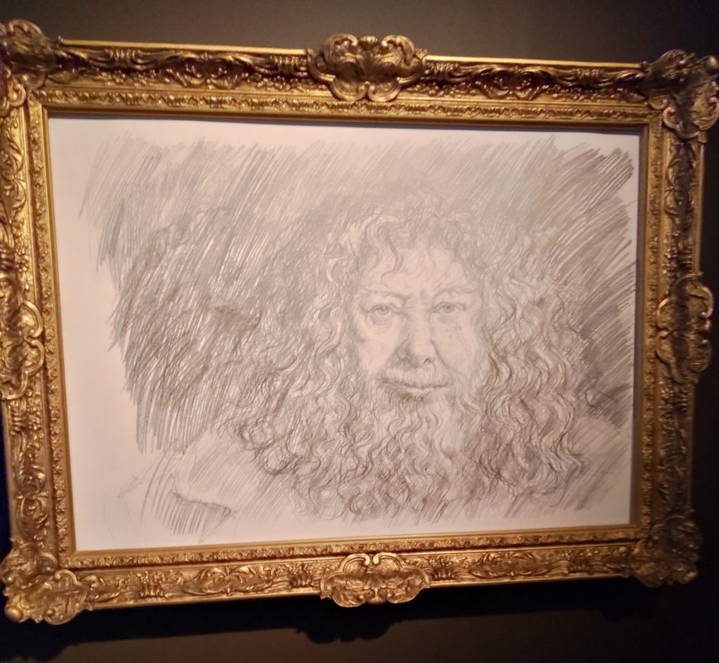 Dessin crayonné de Hagrid selon Jim Kay à l'exposition Harry Potter de la British Library