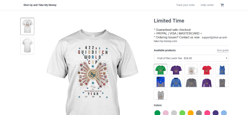 T-shirts Harry Potter et Wizarding World reprenant un design créé par Minalimasur une page de contrefaçon s