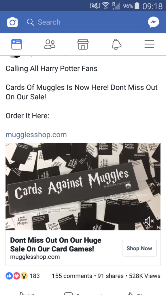 Vente illégale d'un jeux "Cards against muggles" (Limite limite Harry Potter) 