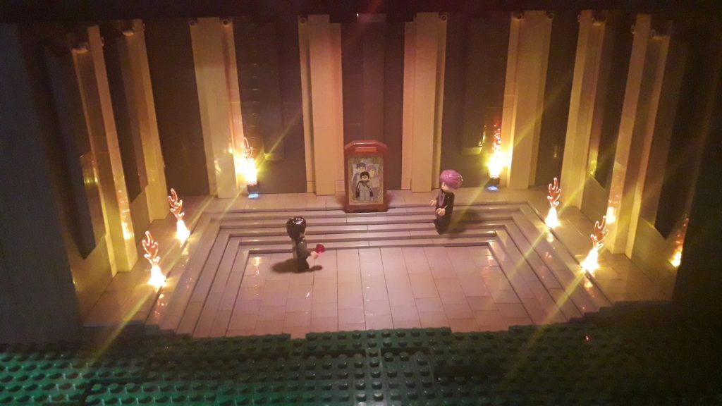 L'affrontement contre Quirrel face au miroir de Risèd, scène en LEGO