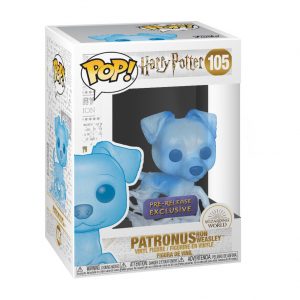 La Funko Pop patronnus Jack Russel de Ron Weasley dans sa boîte "pre-release exclusive"