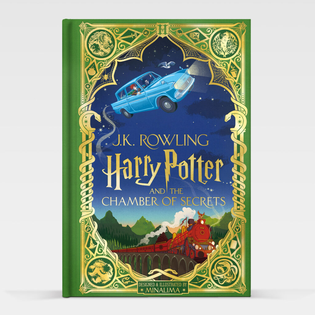 Couverture de Harry Potter and the chamber of secrets illustré par MinaLima